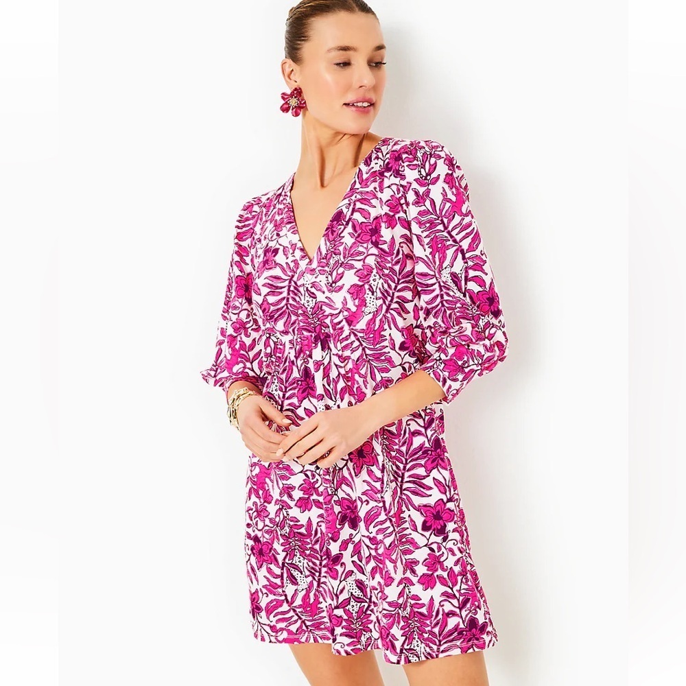 NWT Lilly Pulitzer Cass Dress Elderflower Blossom Lil Escape Plan New Size  L